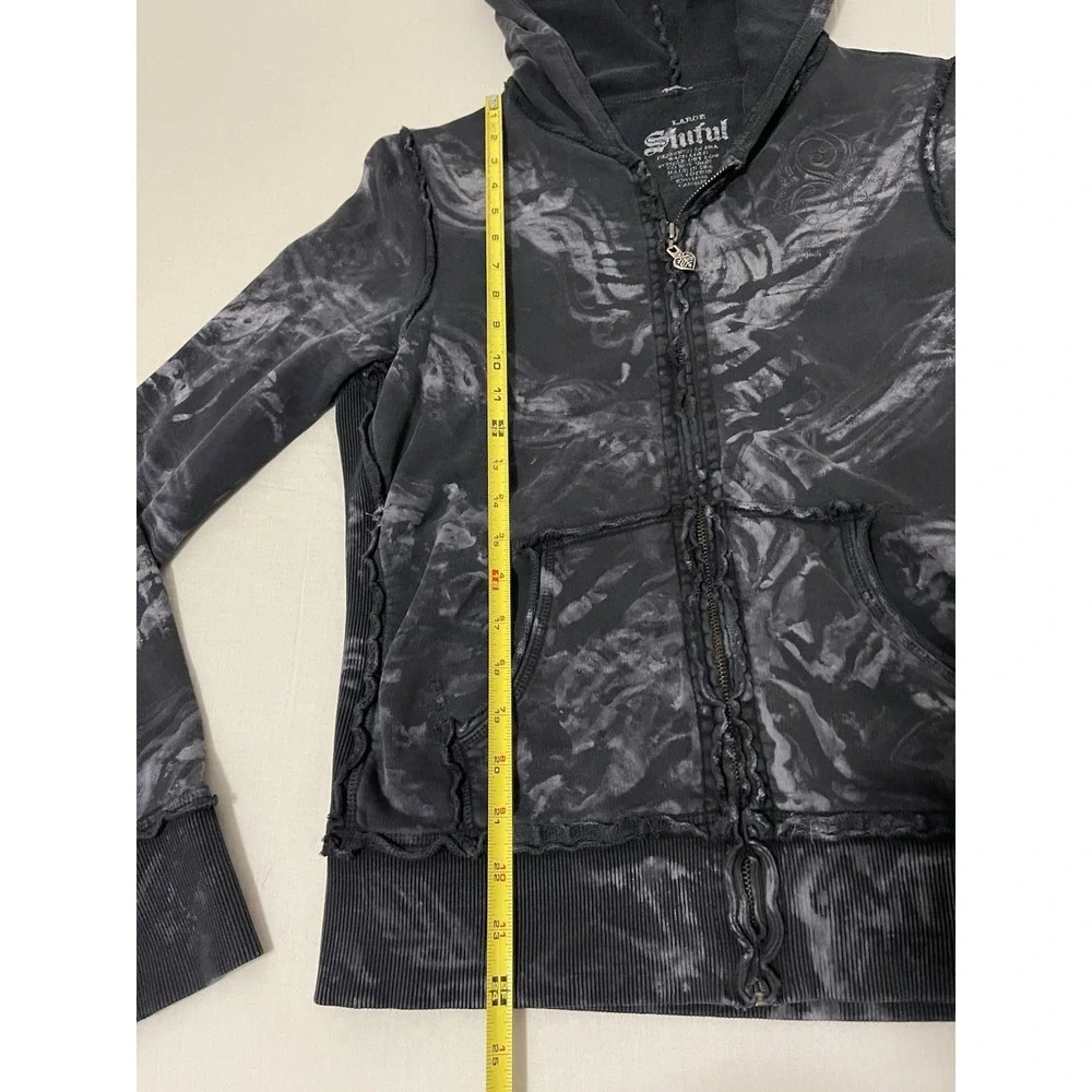 Sinful Affliction Y2K Hoodie Womens L Black Rhinestone Graphic Distressed Grunge - Picture 3 of 7